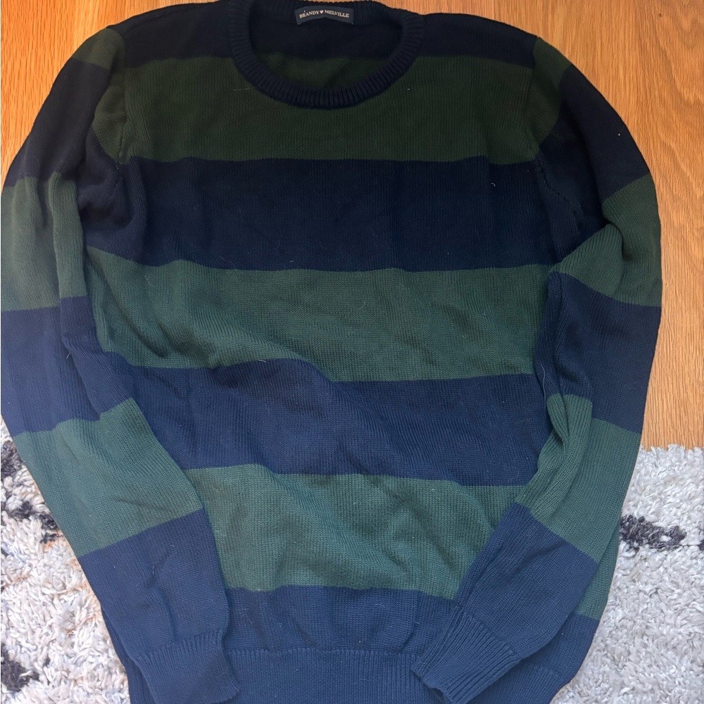 Brandy Melville Green and Blue Striped Sweater